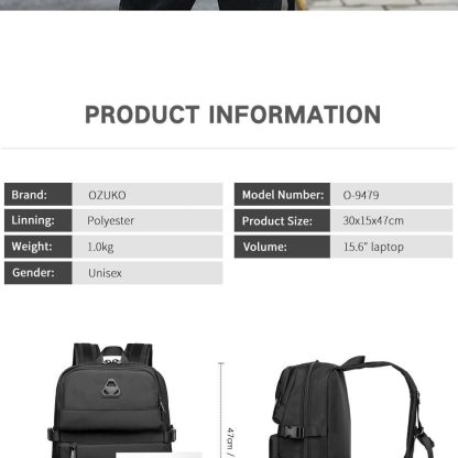 OZUKO 9479 Laptop Backpack - Image 2