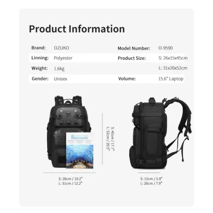 OZUKO 9590 Multifunctional Waterproof Anti-Theft Travel backpack - Image 3