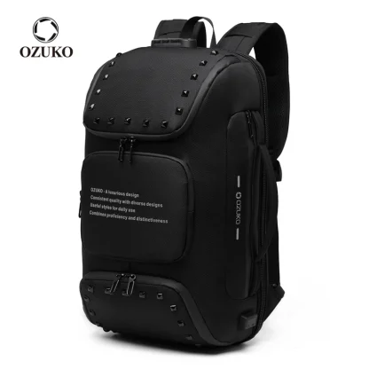 Ozuko 9248 Fashion Rivet Business Laptop Backpack Student Sports School Bag with External USB Port