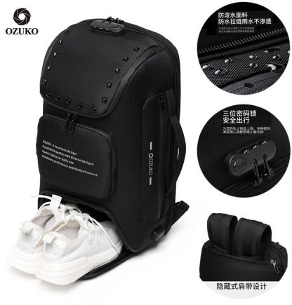 Ozuko 9248 Fashion Rivet Business Laptop Backpack Student Sports School Bag with External USB Port - Image 5