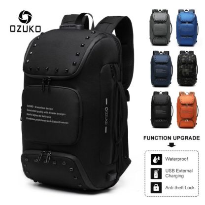 Ozuko 9248 Fashion Rivet Business Laptop Backpack Student Sports School Bag with External USB Port - Image 6